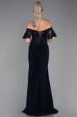 Abendkleid im Meerjungfrau-Stil Lang Spitze Marineblau ABU2581