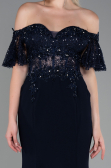Abendkleid im Meerjungfrau-Stil Lang Spitze Marineblau ABU2581