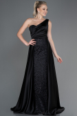 Abendkleid Lang Satin Schwarz ABU2933