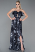 Schwarz-Anthrazit Abschlusskleid Lang ABU3086