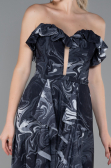 Schwarz-Anthrazit Abschlusskleid Lang ABU3086