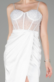 Abendkleid Lang Satin Weiß ABU3312