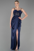 Abendkleid Lang Satin Marineblau ABU3312