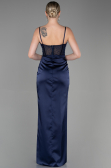 Abendkleid Lang Satin Marineblau ABU3312