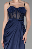 Abendkleid Lang Satin Marineblau ABU3312