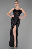 Abendkleid Lang Satin Schwarz ABU3312