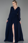Marineblau Standesamtkleid Chiffon Lang ABU1702