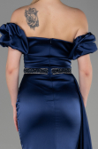 Abendkleid Lang Satin Marineblau ABU3331