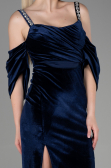 Abendkleid Lang Samt Marineblau ABU3335