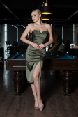 Partykleid Midi Satin Khaki ABK1845
