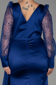 Kleider in Großen Größen Lang Satin Marineblau ABU2759
