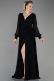 Schwarz Standesamtkleid Chiffon Lang ABU1702