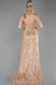 Designer Abendkleid Lang Schuppig Gold ABU3347