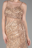 Designer Abendkleid Lang Schuppig Gold ABU3347