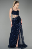 Designer Abendkleid Lang Schuppig Marineblau ABU3347