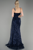 Designer Abendkleid Lang Schuppig Marineblau ABU3347