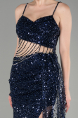 Designer Abendkleid Lang Schuppig Marineblau ABU3347