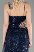 Designer Abendkleid Lang Schuppig Marineblau ABU3347