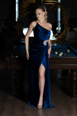 Abendkleid Lang Samt Sächsischblau ABU2626