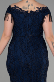 Abendgarderobe in Großen Größen Lang Guipure Spitze Marineblau ABU3435