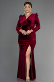Langes Abendkleid aus Samt in Übergröße Lang Samt Weinrot ABU3394