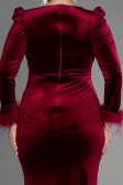 Langes Abendkleid aus Samt in Übergröße Lang Samt Weinrot ABU3394