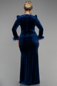Langes Abendkleid aus Samt in Übergröße Lang Samt Marineblau ABU3394