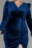 Langes Abendkleid aus Samt in Übergröße Lang Samt Marineblau ABU3394