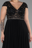 Abendgarderobe in Großen Größen Lang Chiffon Schwarz ABU3441