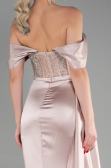 Cappuccino Abendkleid Satin Lang ABU3446