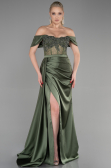 Öl Grün Abendkleid Satin Lang ABU3446