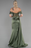 Öl Grün Abendkleid Satin Lang ABU3446