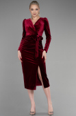 Partykleid Midi Samt Weinrot ABK1896