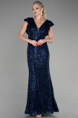 Abendkleid im Meerjungfrau-Stil Lang Marineblau ABU1481