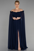 Kleider in Großen Größen Lang Chiffon Marineblau ABU3464
