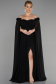 Kleider in Großen Größen Lang Chiffon Schwarz ABU3464