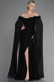 Standesamtkleid Lang Chiffon Schwarz ABU3462