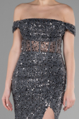 Abendkleid Lang Schuppig Anthrazit ABU3498