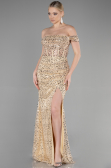 Abendkleid Lang Schuppig Gold ABU3498