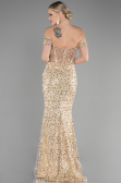 Abendkleid Lang Schuppig Gold ABU3498