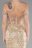Abendkleid Lang Schuppig Gold ABU3498
