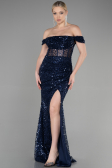 Abendkleid Lang Schuppig Marineblau ABU3498