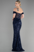 Abendkleid Lang Schuppig Marineblau ABU3498