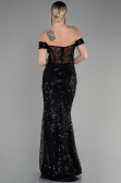 Abendkleid Lang Schuppig Schwarz ABU3498