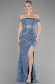 Abendkleid Lang Schuppig Blau ABU3498