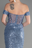 Abendkleid Lang Schuppig Blau ABU3498