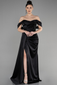 Abschlusskleid Lang Satin Schwarz ABU3514