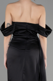 Abschlusskleid Lang Satin Schwarz ABU3514