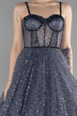 Designer Abendkleid Lang Anthrazit ABU3556