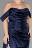 Kleider in Großen Größen Lang Satin Marineblau ABU3515
